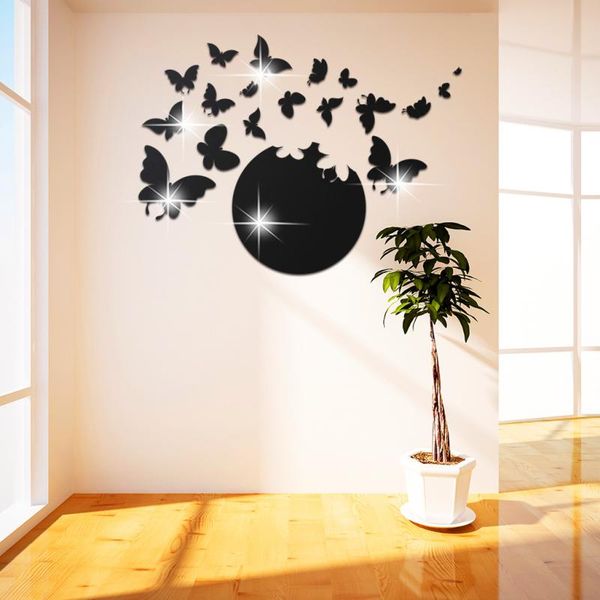 

wall stickers 18 butterflies with round acrylic mirror living room sticker decorative home decor accessorie posters