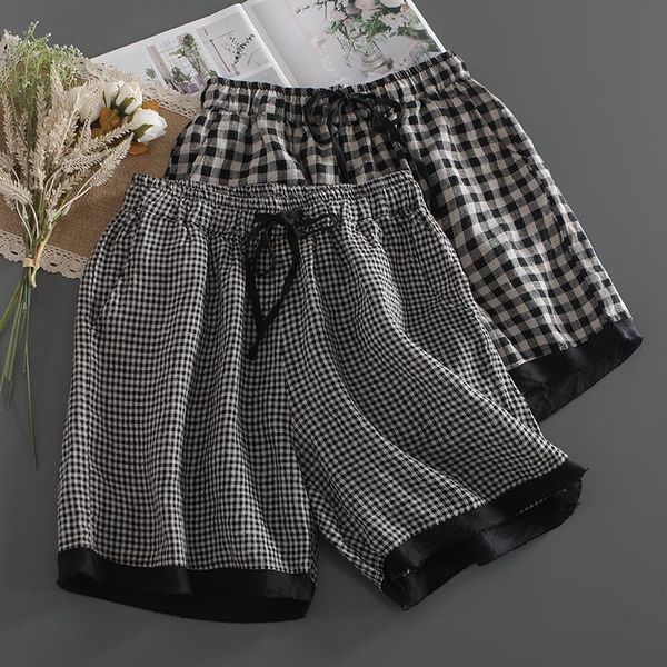 

women's shorts summer plaid women casual wear elastic waist female, White;black