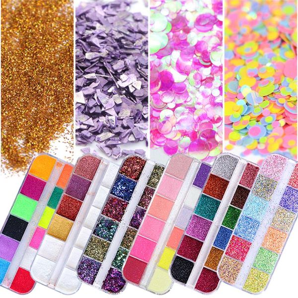 

32types nail glitter mix color flakes shiny sequins dust chameleon/mermaid/mirror shaped paillette tips manicure sa692 art decorations, Silver;gold