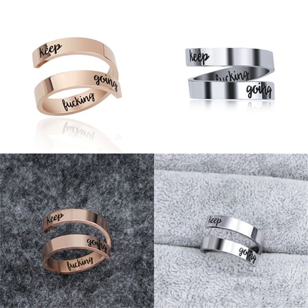 

band rings modish ornament keep fucking going double ring with lettering, Silver