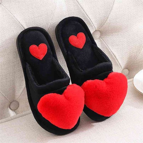

women warm slippers ladies cotton fashion winter flat shoes female indoor comfort cute love heart plush non slip woman slipper 210607, Black