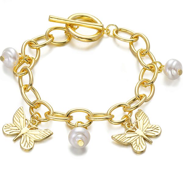 

fashion ol butterfly pearl pendant chain ot buckle bracelet simple high sense versatile bracelet, Black