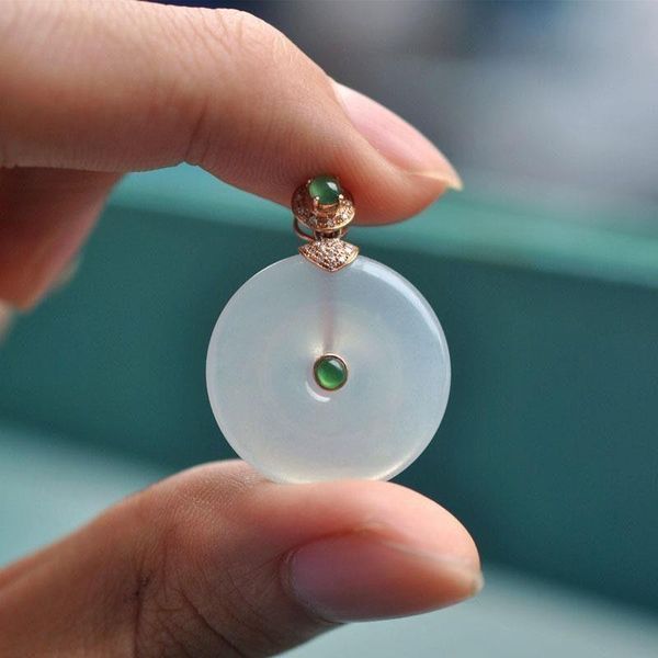 

chains silver inlaid natural hetian white jade round brand pendant necklace chinese retro light luxury charm women jewelry
