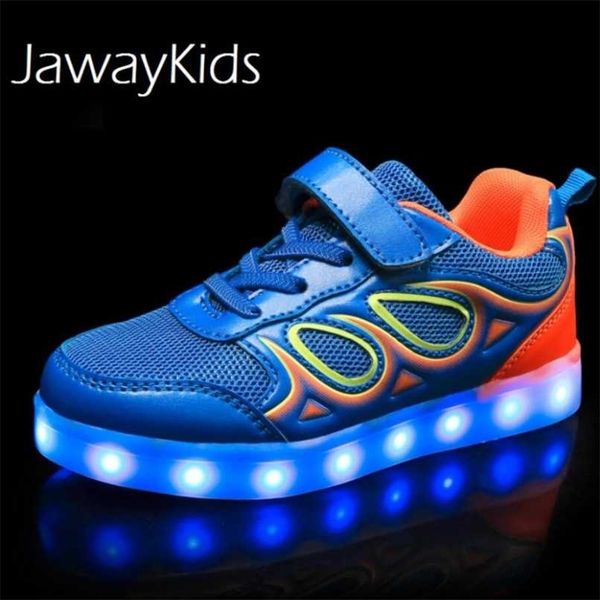 

jawaykids usb charging glowing kids led sneakers children fashion luminous shoes boys girls folding sport running light up shoes 211025, Black