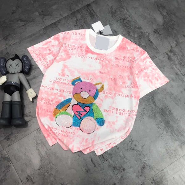 

design clothing rainbow t-shirt women's color painting diamond all over printed letters tie dye half sleeve fashion qingdao, White
