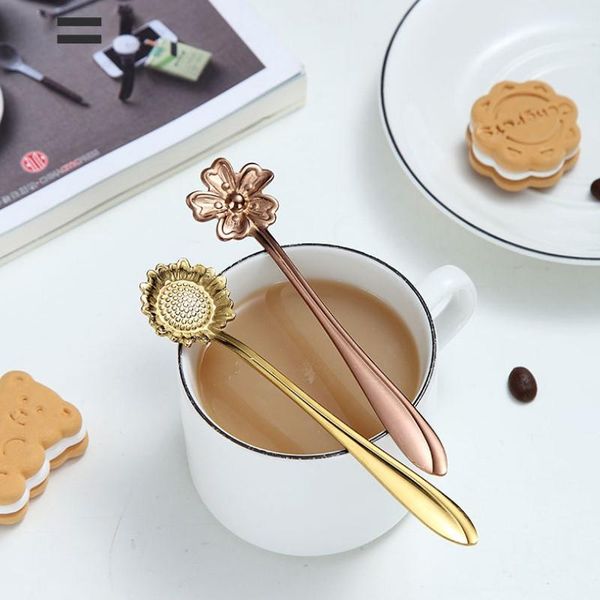 

spoons 1pcs stainless steel flower shaped japanese tableware petal spoon coffee stirring dessert creative