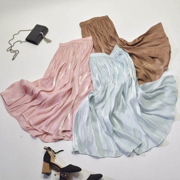 

skirt autumn long skirt chic pleated pink waist women skirts white faldas saias jupe, Black