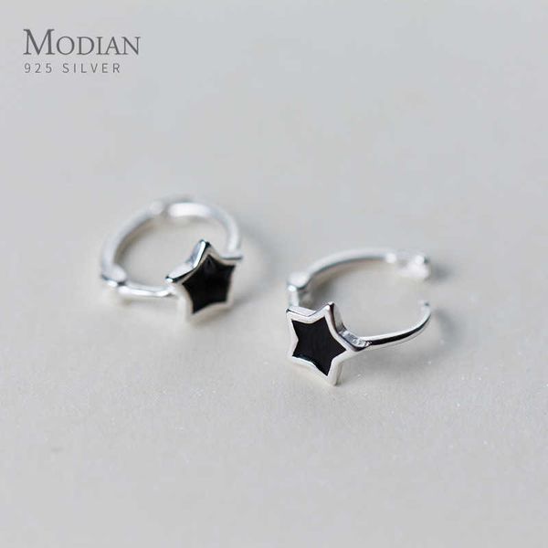 

luxury black enamel star earring 925 sterling silver hoop earrings for women anniversary jewelry brincos fashion 210707, Golden;silver
