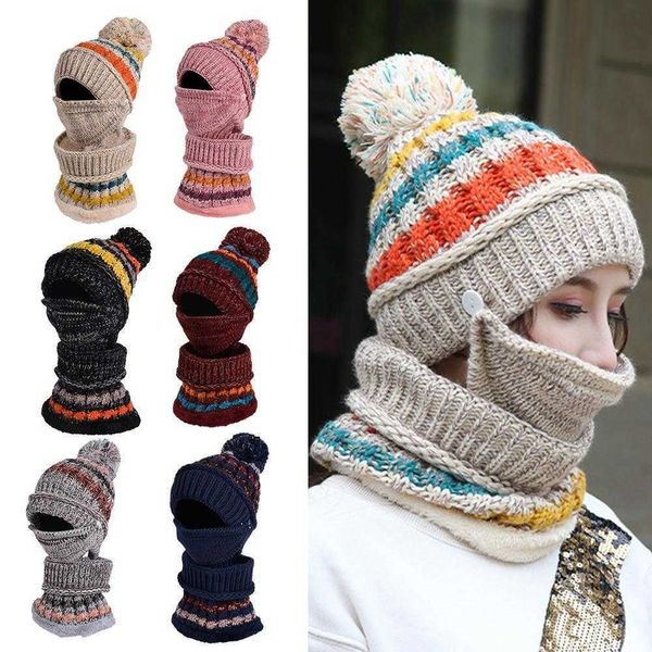 

winter hat women's mask balaclava scarf for girls thick warm knitted set, Blue;gray