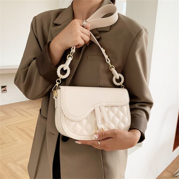 

white bag female new fashion rhombic lattice embroidered thread one shoulder saddle broadband messenger purse outlet