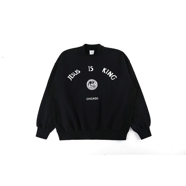 

kanye west jesus is king chicago printed sweatshirts men women crewneck hoodie, Black