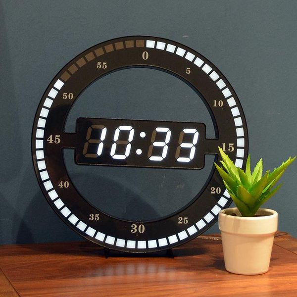 

wall clocks creative mute hanging clock black circle automatically adjust brightness digital led display desktable