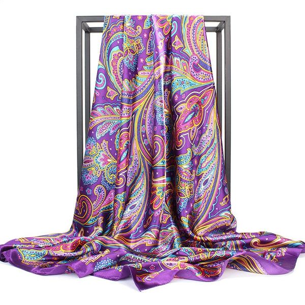 

scarves fashion for women print silk satin head scarf female 90cm square shawl large hijab scarfs ladies fj372, Blue;gray