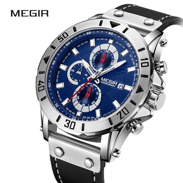 

wristwatches megir waterproof chronograph sport watch men multi-function men's auto date relogio masculino, Slivery;brown
