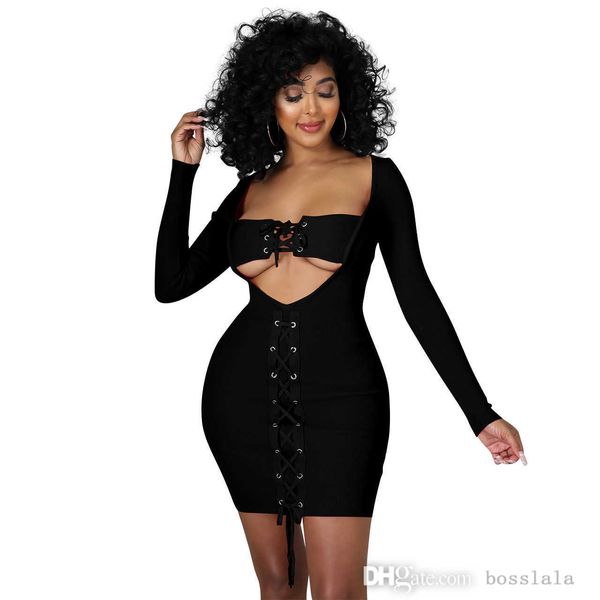 Mulheres vestido casual primavera nova linha cinzas lace up magro saia sexy manga longa oca vestidos 2022