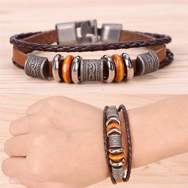 

link, chain fashion hook male charm bracelets trendy bangle handmade wrap cross leather bracelet men jewelry, Black