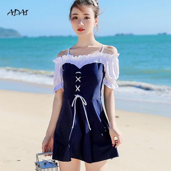 

one-piece suits women's swimwear 2021 summer suit swimsuit with skirt sleeves black patchwork bikini swim wear bathing beachwear