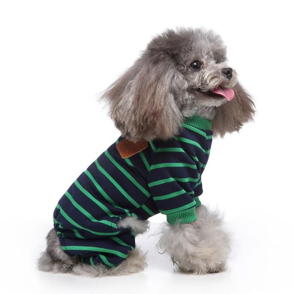 

dog apparel stripe pet 4 legged pajamas clothes homewear puppy jumpsuit all seasons cotton romper fashion chihuahua