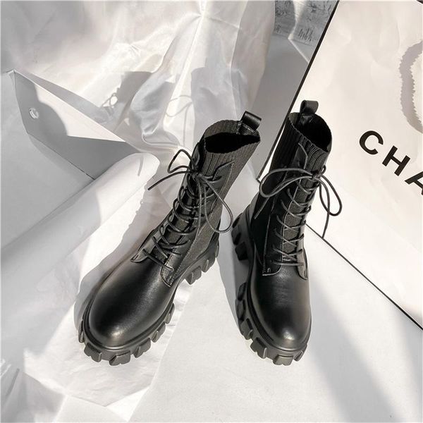 

boots and winter 2021 thick autumn heel soled large women's shoes 41-43, Black