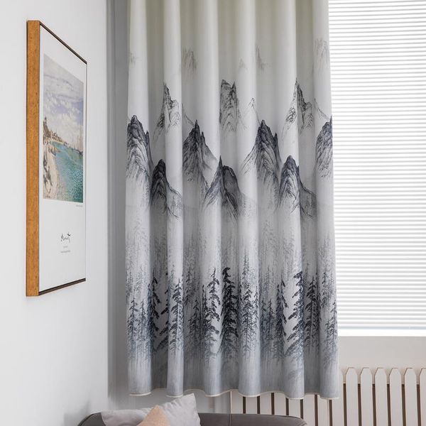 

curtain & drapes 1pcs chinese landscape painting curtains with pearls luxury 3d window wedding bedroom cortinas living room