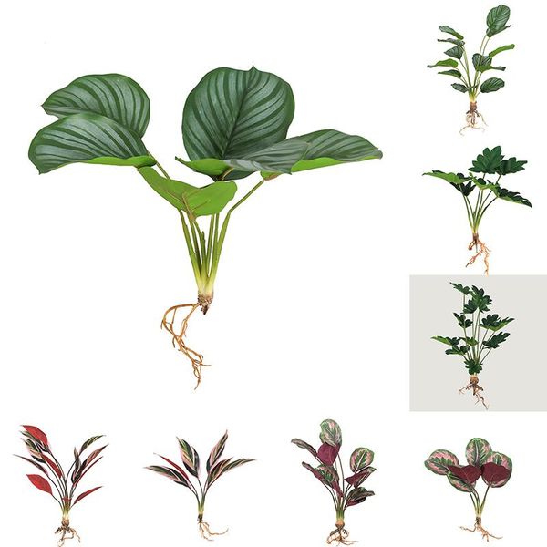 

6-12 leaves green apple arrowroot fake tropical plants with root artificial flowers home garden decor like a fresh of air decorative & wreat