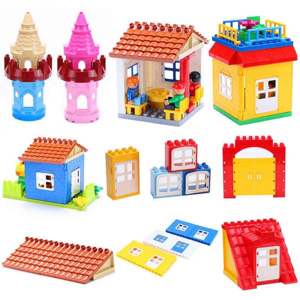 Particelle di grandi dimensioni Set di accessori per l'assemblaggio Grandi blocchi di costruzione Giocattoli fai-da-te Creatività Compatibile con Duplo Roof House Building Y1130