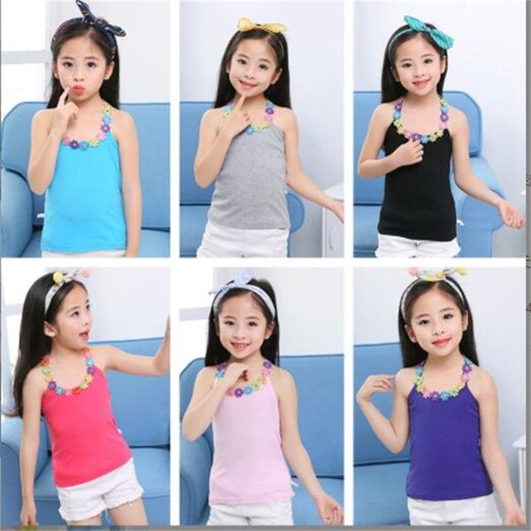 

girls tank summer children shirts t-shirt candy color underwaist sleeveless kids tees baby undershirt 20220224 q2, Blue