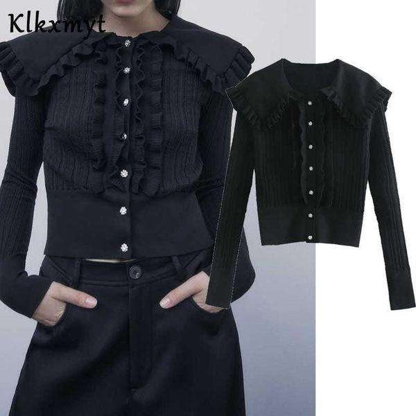 

klkxmyt za women fashion jacquard mesh cloth knitted cardigan sweater vintage long sleeve female outerwear chic 210527, White