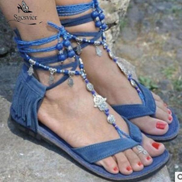 

sgesvier women sandals gladiator summer casual beach shoes rome flat lace-up comfortable, Black