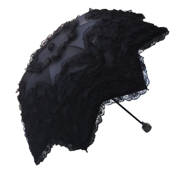 

umbrellas three fold black fashion umbrella ladies sunny rainy parasol uv protection windproof sunscreen arched princess girl lace b65