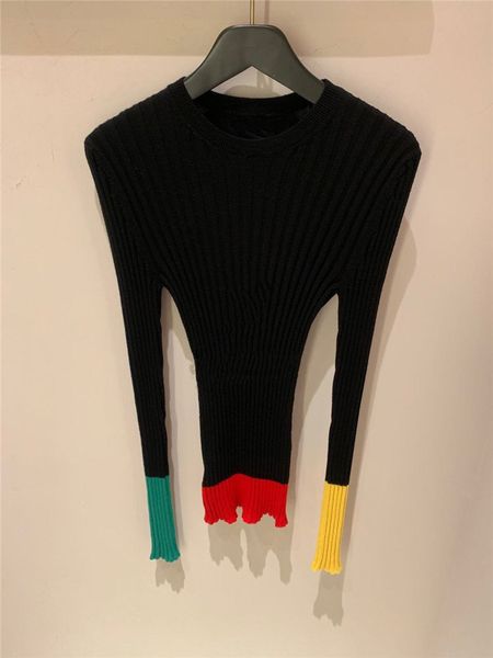 

sweater 2021 autumn and winter round neck block slim bottoming shirt contrast color pullover f1t9, White;black