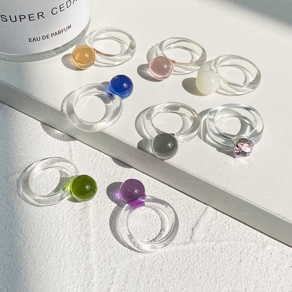 

53025 transparent crystal spherical ring female resin cold wind lovely girl ring index finger ring, Silver