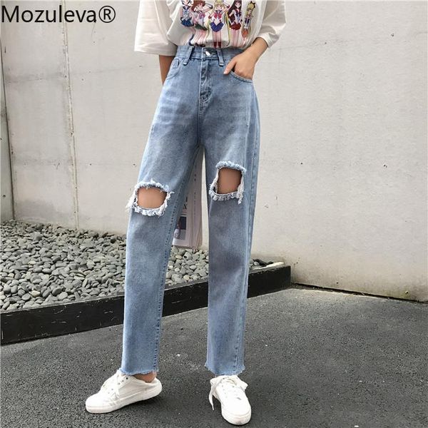 

women's jeans bornsra high waist tassel ripped holes denim pants women skinny blue female trousers pencil 2021