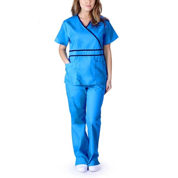 

women's blouses & shirts set women short sleeve v-neck +pants ladies fashion summer nursing working uniform suit aesthetic t, White