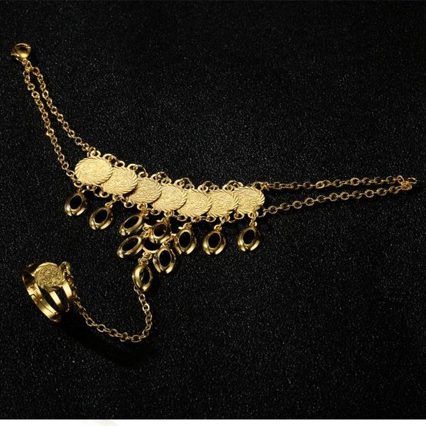 

charm bracelets arab middle east 2021 wedding gift copper gold-plated coins for women bracelet ring chain islamic muslim dress, Golden;silver
