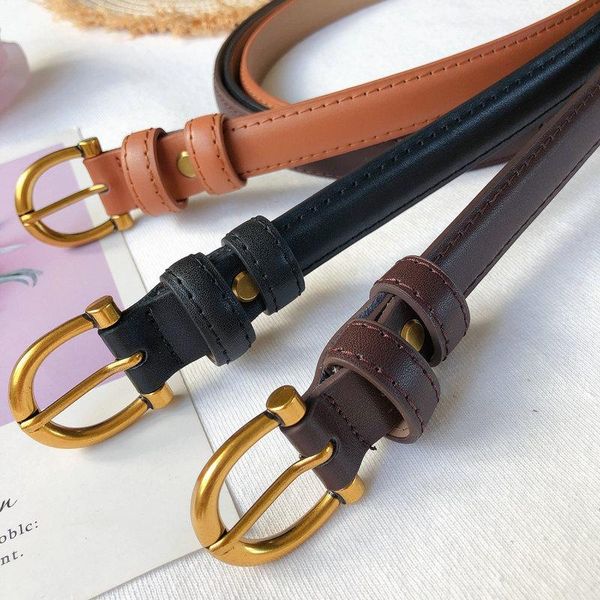 

belts retro metal buckle leather belt womens summer 2021 skirt shirt dress pants fashion thin waistband, Black;brown