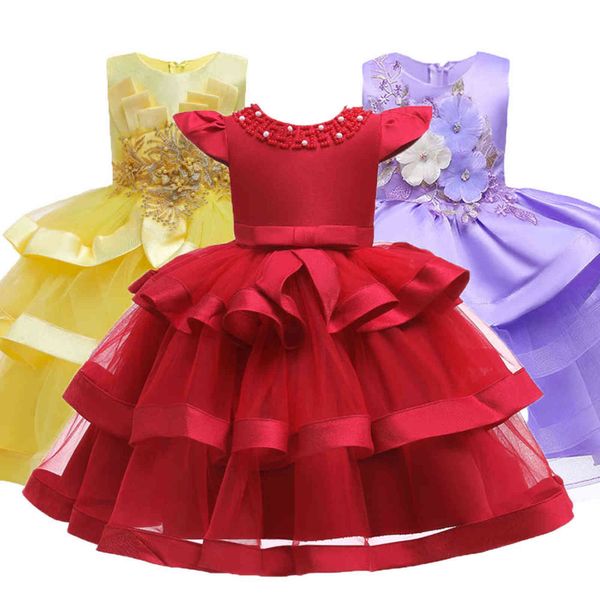

new baby girls flower tutu christmas dress toddler kids elegant princess wedding party dresses children brithday clothes g1129, Red;yellow
