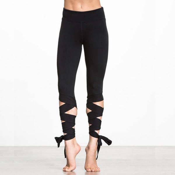 

yoga outfits 2021 women black wide waistband tie up leggings motion crisscross gym ballerina crop capri wrapped pant activewear, White;red