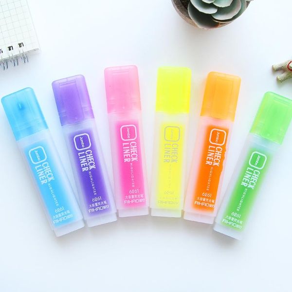 

highlighters 6 color highlighter pen jumbo lightfast pigment ink fluorescent marker liner stationery school supplies material escolar db646, Black;red