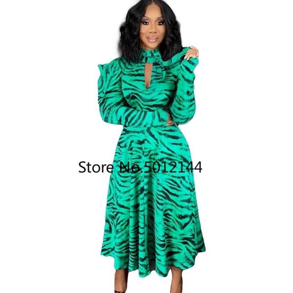 

ethnic clothing vintage zebra print african dresses for women 2021 summer midi dress party long sleeve a-line christmas robe femme vestidos, Red