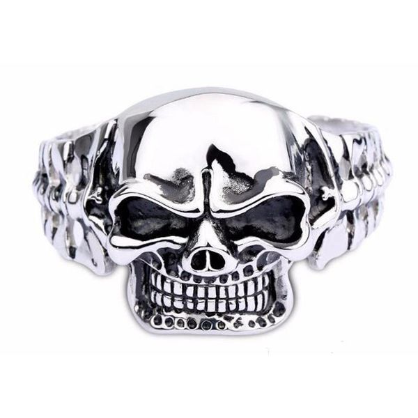 

bangle men's stainless steel skull bracelet fashion gothic metal huge heavy skeleton motorcycle rock punk bangles jewelry, Black