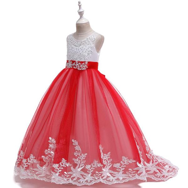 

girl's dresses 2021 summer girls dress long bridesmaid kids for children princess party wedding 3 10 12 years vestido, Red;yellow
