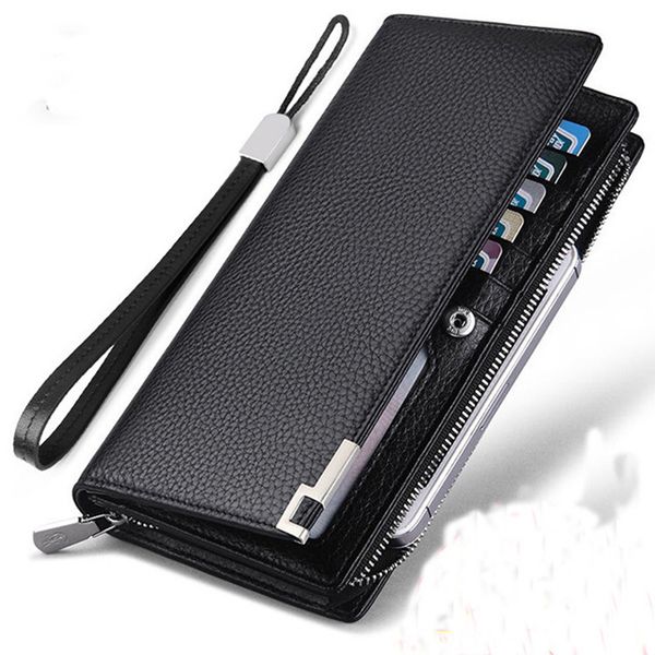 

new men's long soft leather business handbag large capacity multi card in japan and south korea student wallet trend, Red;black