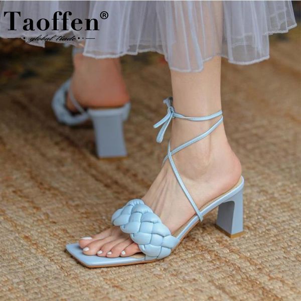 

sandals taoffen size 33-40 women square toe summer shoes fashion ankle strap for dress daily ladies footwear, Black