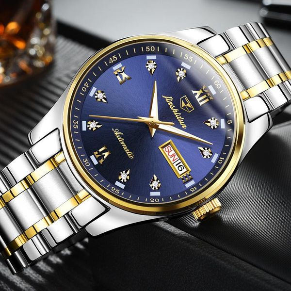 

wristwatches automatic mechanical watch waterproof men male fashion, Slivery;brown