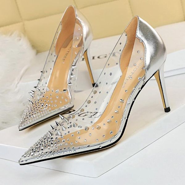 

summer luxury women 8.5cm high heels rivets pumps designer bling crystal silver gold tacones wedding bridal shoes dress, Black