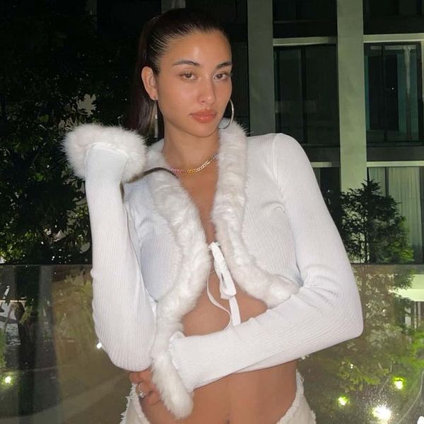 

women's knits & tees 2021 autumn tie front cardigan women cropped knitted crop short white for