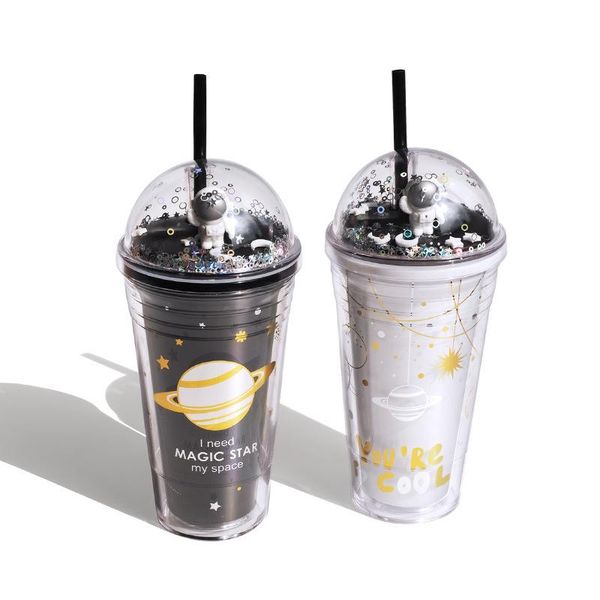 

double wall plastic cup cups with lids and straws tumbler straw mug boba reusable for bubble leak proof tea mugs 1pcs