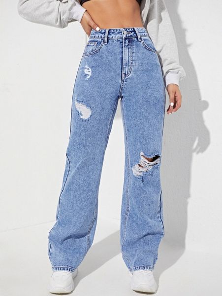 

ripped detail boyfriend jeans m7o9#, Blue