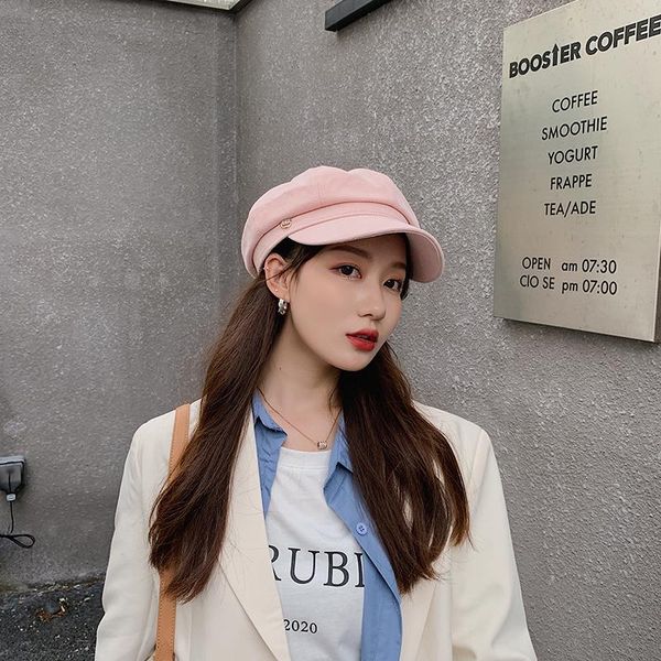 

stingy brim hats winter for women thickened warm beret octagonal hat female retro painter cap solid color sboy gorras korean, Blue;gray